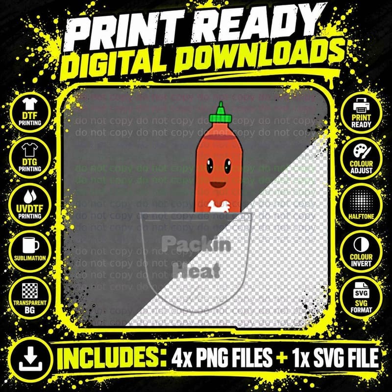 Packin Heat Funny Cute Sriracha Sauce Pocket Png SVG Digital Bundle