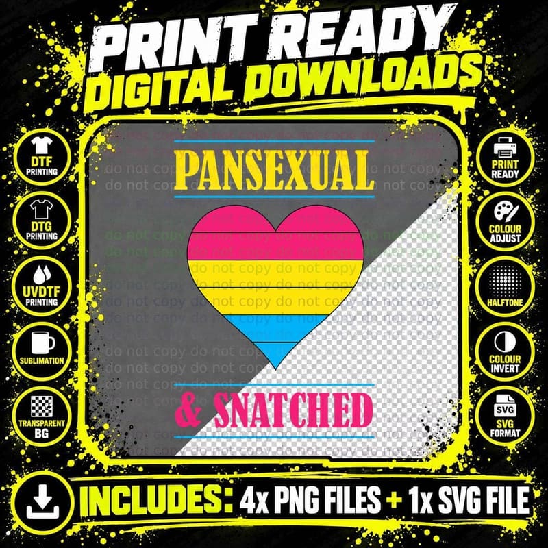 Pansexual and Snatched Gen Z Joke Slang Heart Love Png SVG Digital Bundle