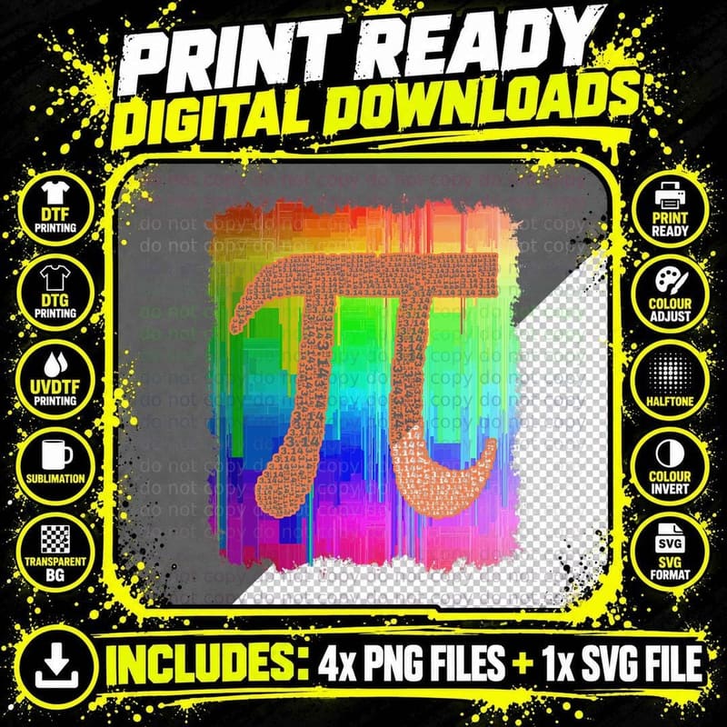 Pi Day 3.14 March 14th Cool Funny Nerd Math Geek Rainbow Png SVG Digital Bundle