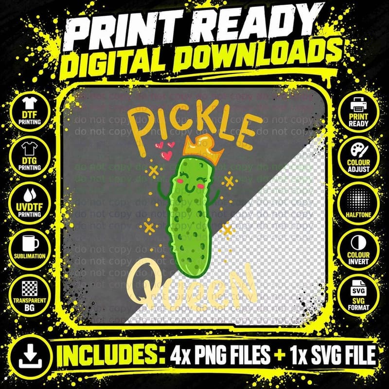 Pickle Queen Vegan Funny Cucumber Vegetable T-Shirt Png SVG Digital Bundle