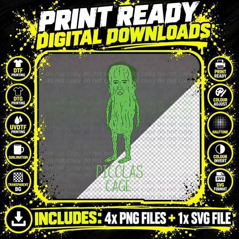 Picolas Cage Funny Celebs Meme Cucumber Pickle Cute Png SVG Digital Bundle