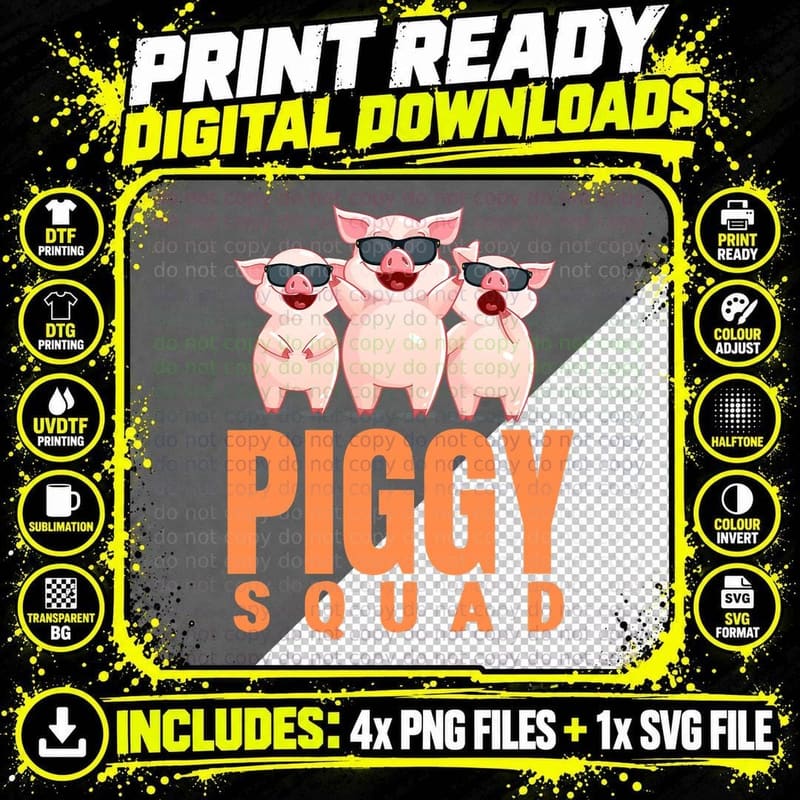 Piggy Squad T-Shirt, Funny Pig Shirt for Boys T-Shirt Png SVG Digital Bundle