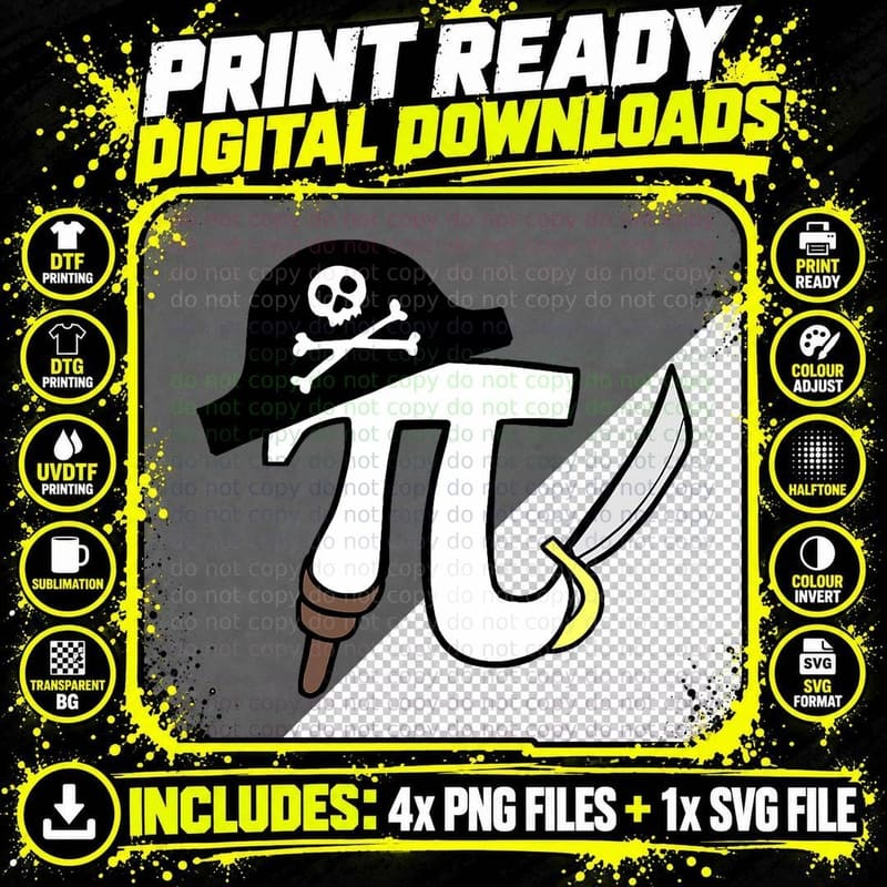 Pirate Pi Funny Pirate Pi Math Pi Pun T-Shirt Png SVG Digital Bundle