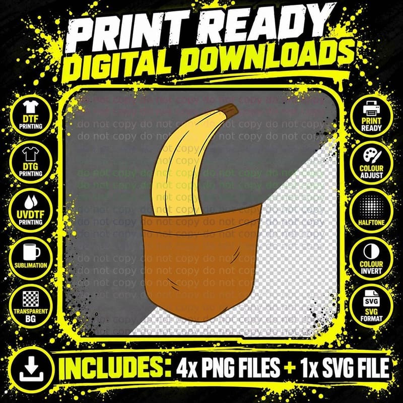 Pocket Banana Fruit Lovers Vegetarians Funny Banana Png SVG Digital Bundle