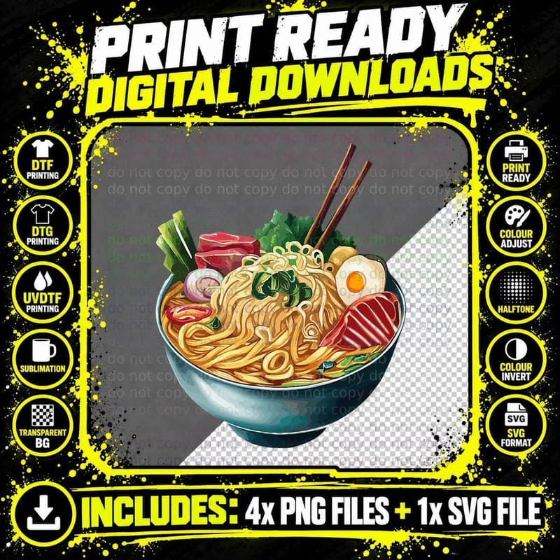 Ramen Art Cool Funny Ramen Bowl Japanese Food Noodles Png SVG Digital Bundle