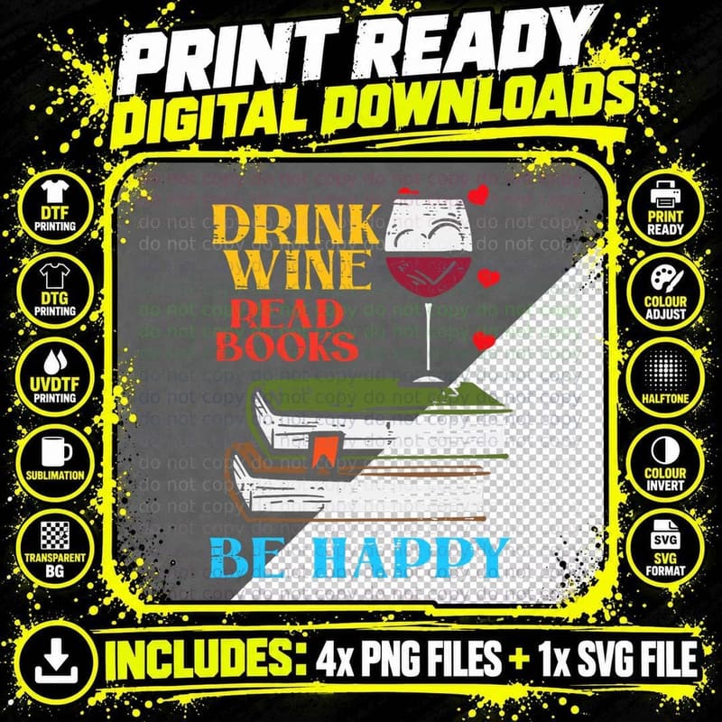 Read Books Be Happy Funny Reading Book Lover Bookworm Png SVG Digital Bundle