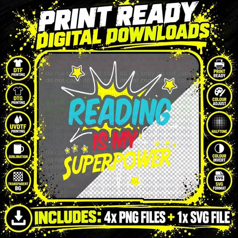 Reading Is My Superpower Funny Book Nerds & Geeks Gift Png SVG Digital Bundle