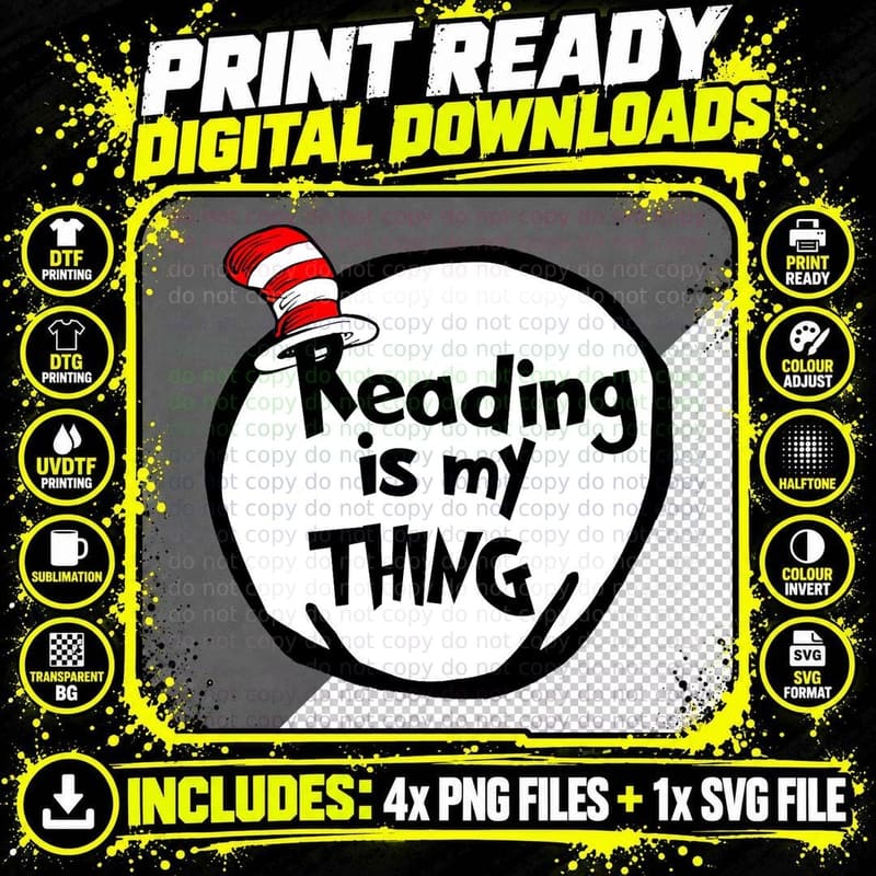 Reading Is My Thing Funny Bookworm Reading Lover Gift Png SVG Digital Bundle