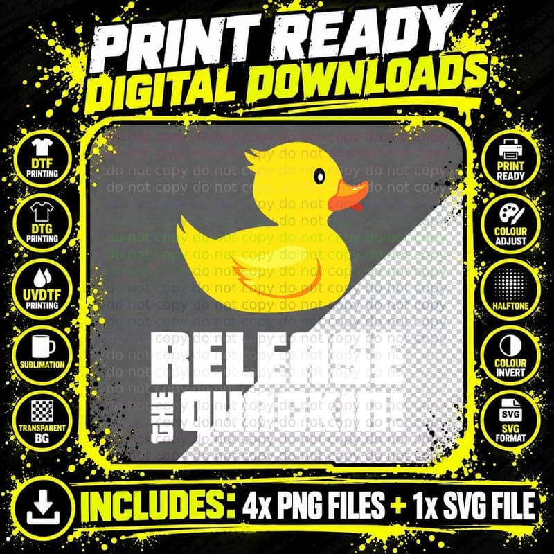 Release the Quackin! Funny Yellow Rubber Ducks Design Png SVG Digital Bundle