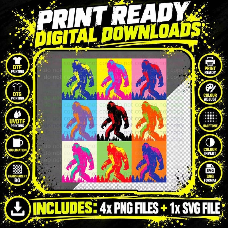Retro Bigfoot Art, Sasquatch, Funny Art Bigfoot T-Shirt Png SVG Digital Bundle