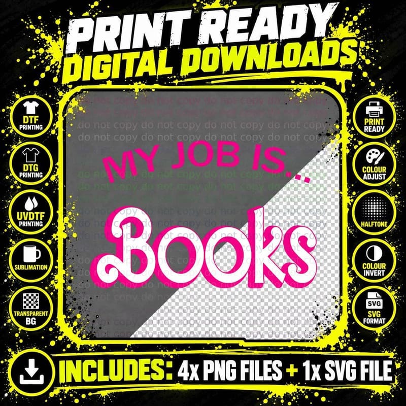 Retro Librarian Humor Funny Library Life My Job Is Books Png SVG Digital Bundle