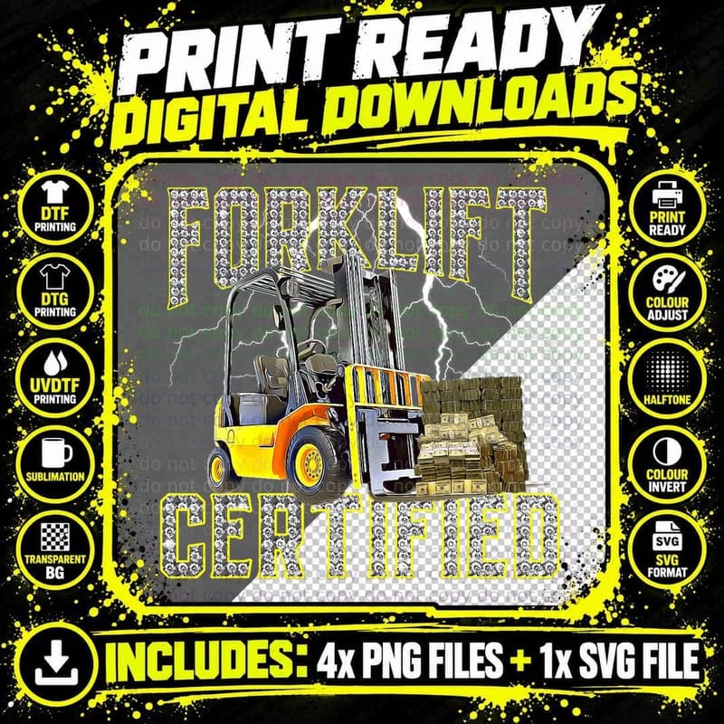 Retro Style Funny Forklift Operator Forklift Certified Png SVG Digital Bundle