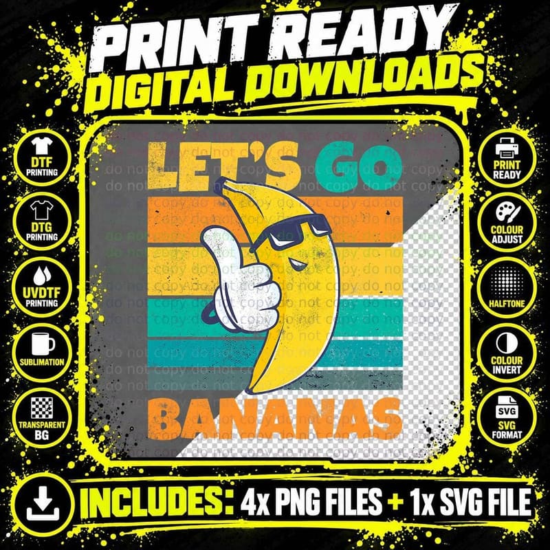 Retro Vintage Funny Banana Meme Let Go Banana Cool Png SVG Digital Bundle