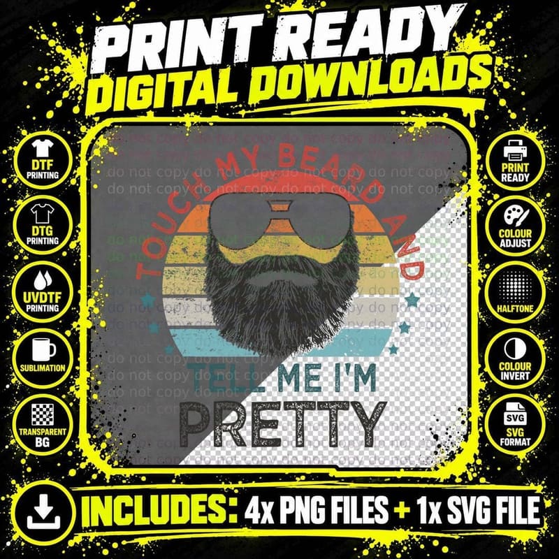 Retro Vintage Funny Touch My Beard and Tell Me I'm Png SVG Digital Bundle