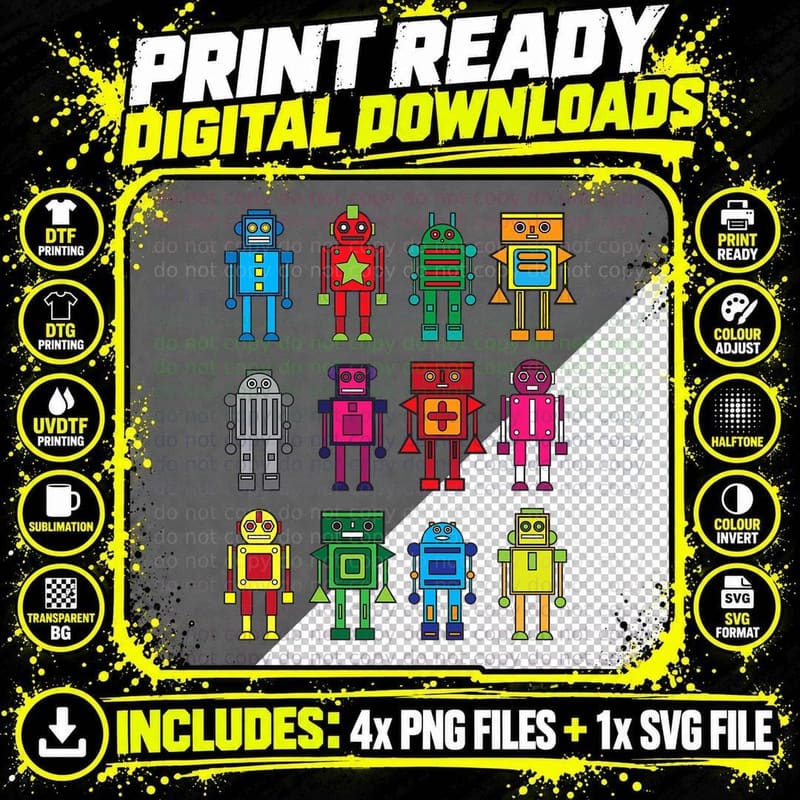 Robot Shirt Funny Robot Technology Tee Png SVG Digital Bundle
