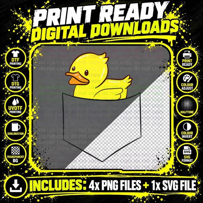 Rubber Duck in Pocket Funny Duck in a Pocket Rubber Duck Png SVG Digital Bundle