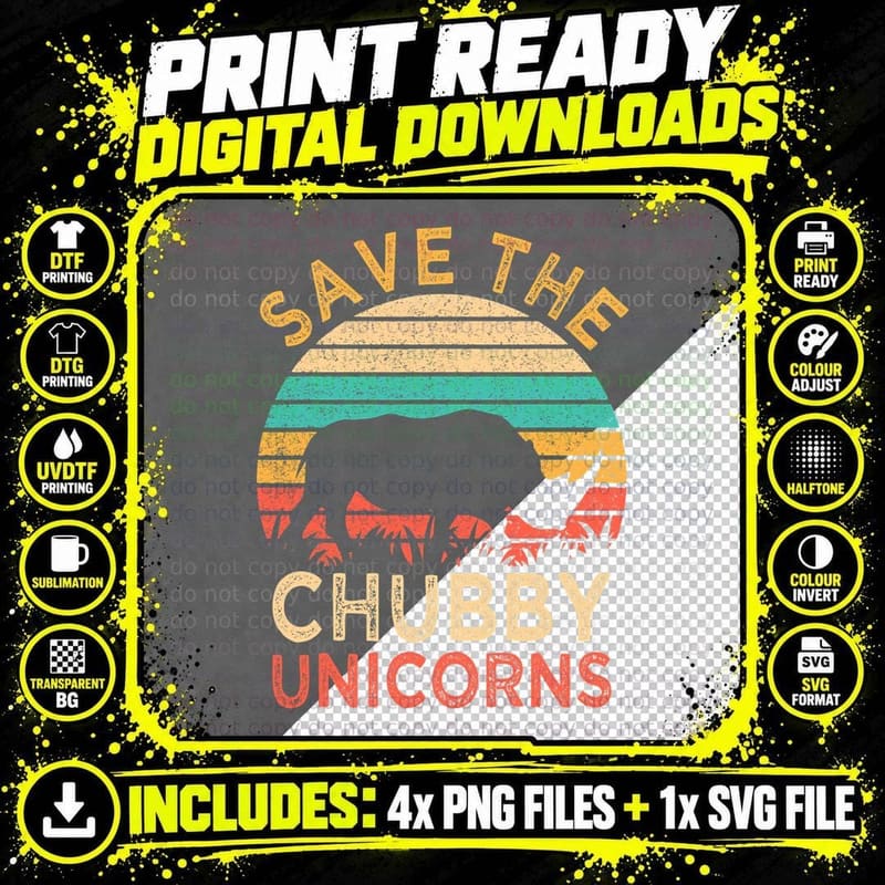 Save the Chubby Unicorns Vintage Funny Rhino Animal Png SVG Digital Bundle