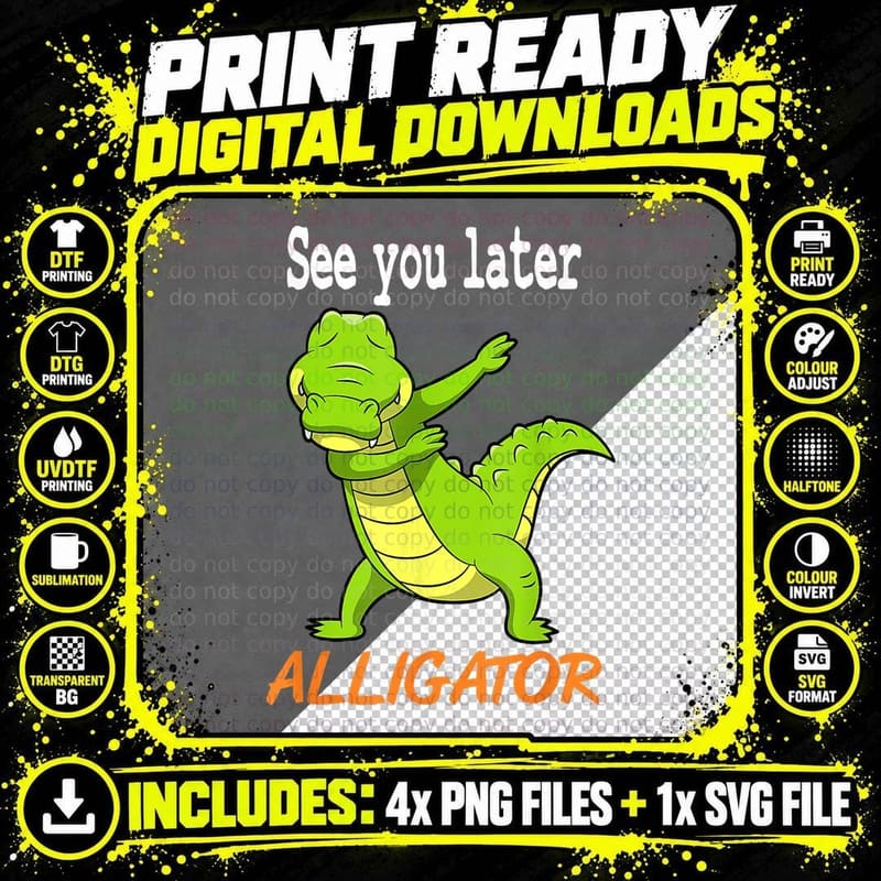 See You Later Alligator Funny Cute Kids Boy Crocodile Png SVG Digital Bundle