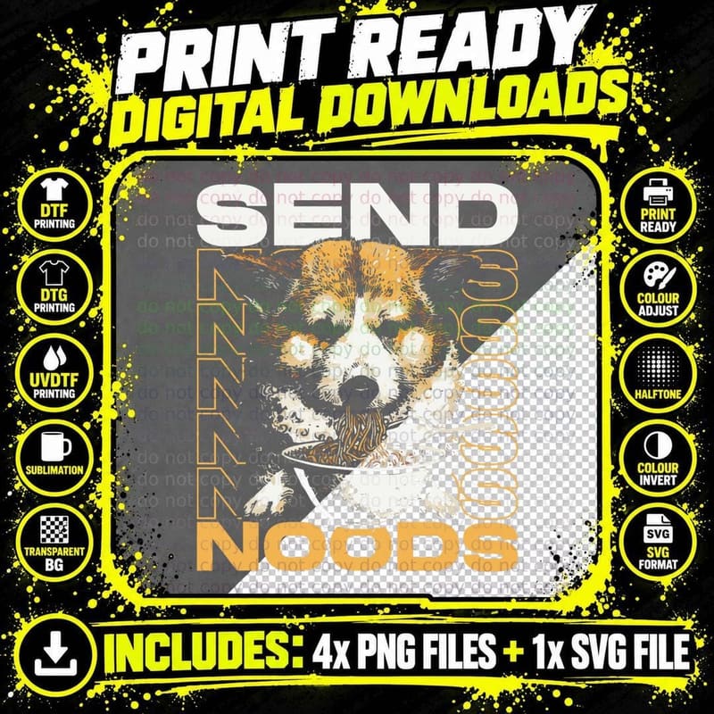 Sends Noods Corgi Eats Ramen - Funny Noodles Pasta Lover Png SVG Digital Bundle