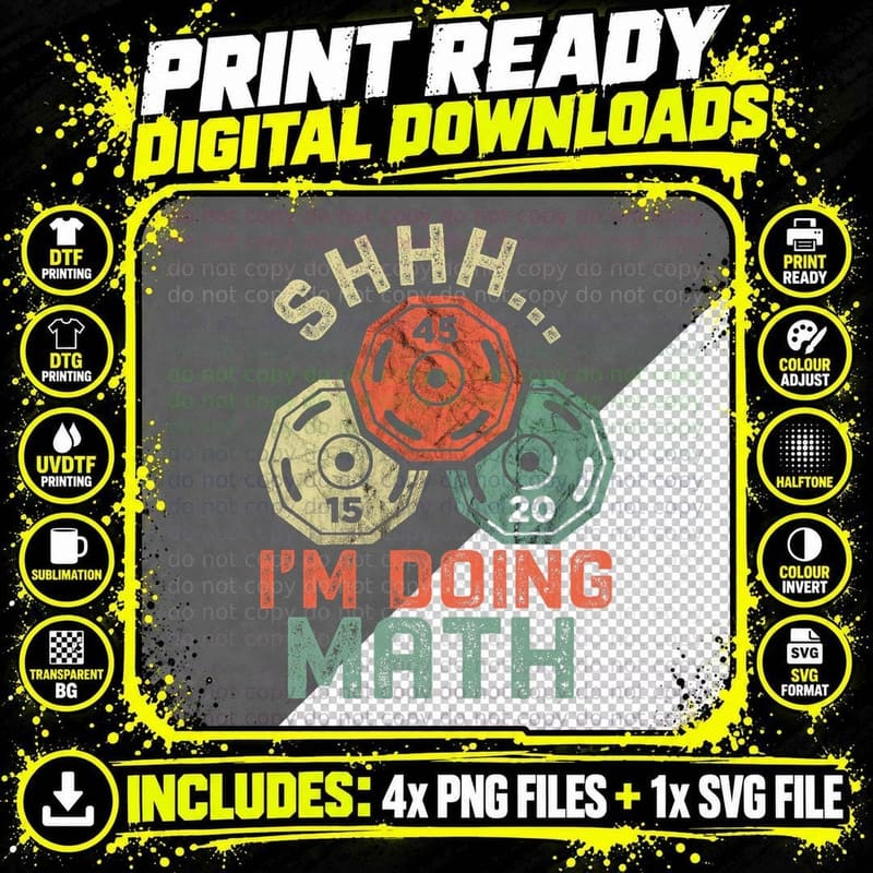 Shhh I'm Doing Math - Funny Weight Lifting Workout Png SVG Digital Bundle