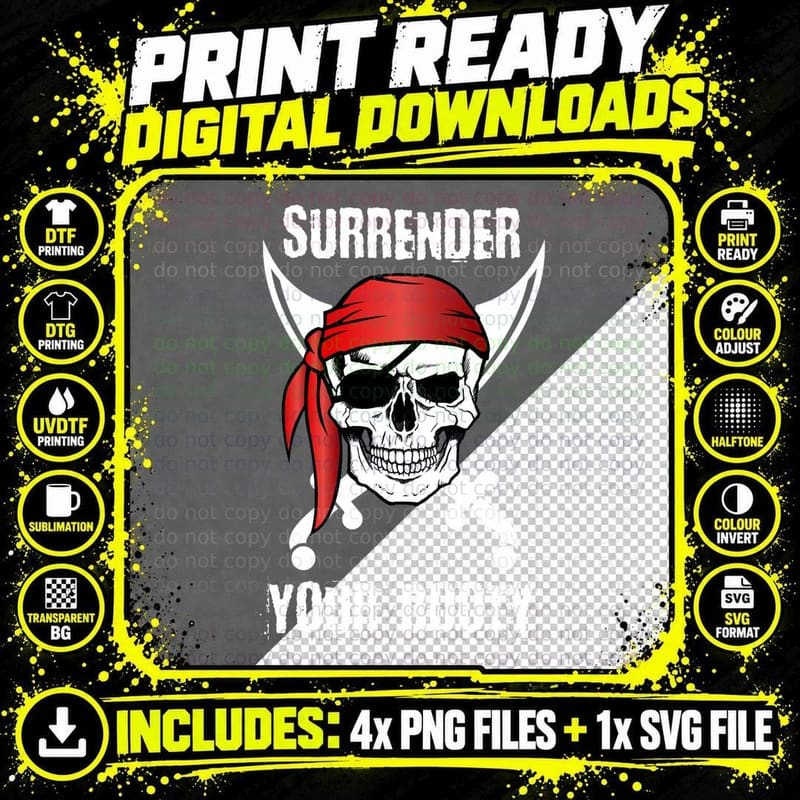 Surrender Your Booty Funny Pirate Skull T Shirt Png SVG Digital Bundle