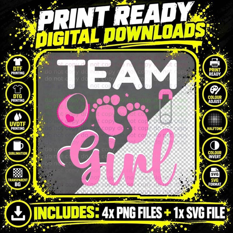 Team Girl Pink Baby Girl Funny Gender Reveal Party Png SVG Digital Bundle