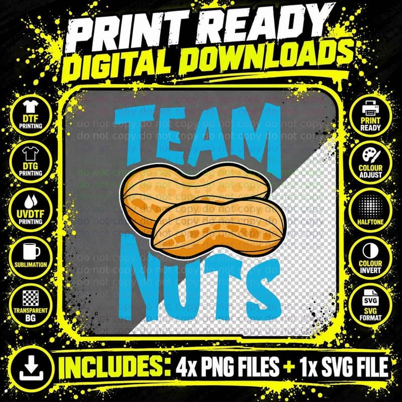 Team Nuts Funny Matching Party Baby Boy Gender Reveal Png SVG Digital Bundle