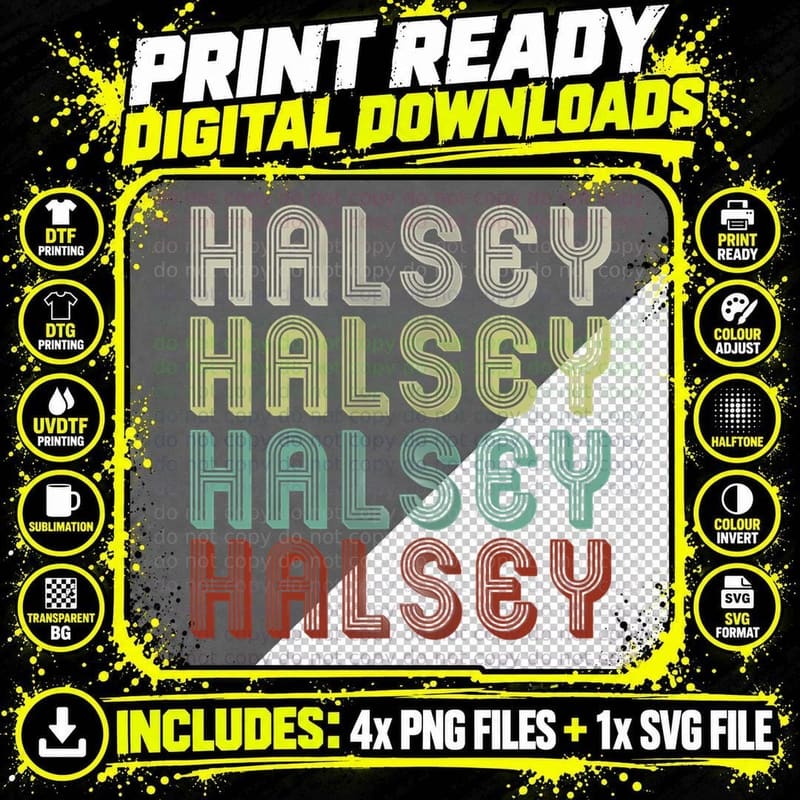 The Name Is Halsey in Funny Retro Vintage T-Shirt Png SVG Digital Bundle