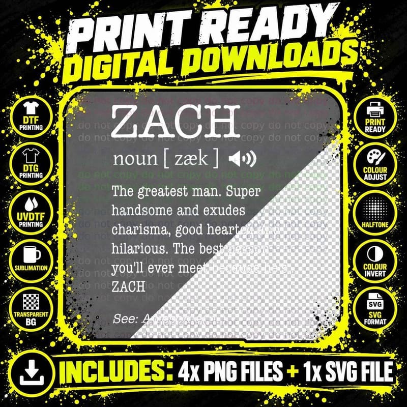 The Name Is Zach Funny Gift Adult Definition Men's Png SVG Digital Bundle