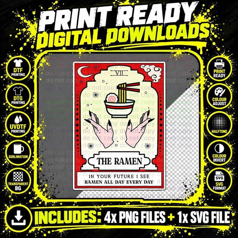 The Ramen Noodles Funny Tarot Reading Card Crescent Moon Png SVG Digital Bundle