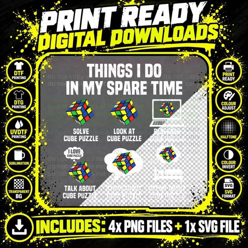 Things I Do in My Spare Time Puzzle Cubes Funny Speed Png SVG Digital Bundle