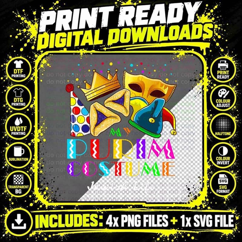 This Is My Purim Mask Costume Funny Jewish Carnival Png SVG Digital Bundle