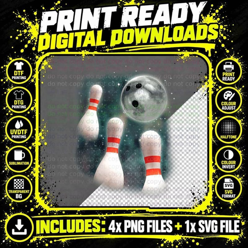 Three Candlepin Moon 3 Bowling Pin Weird Funny Bowler Png SVG Digital Bundle