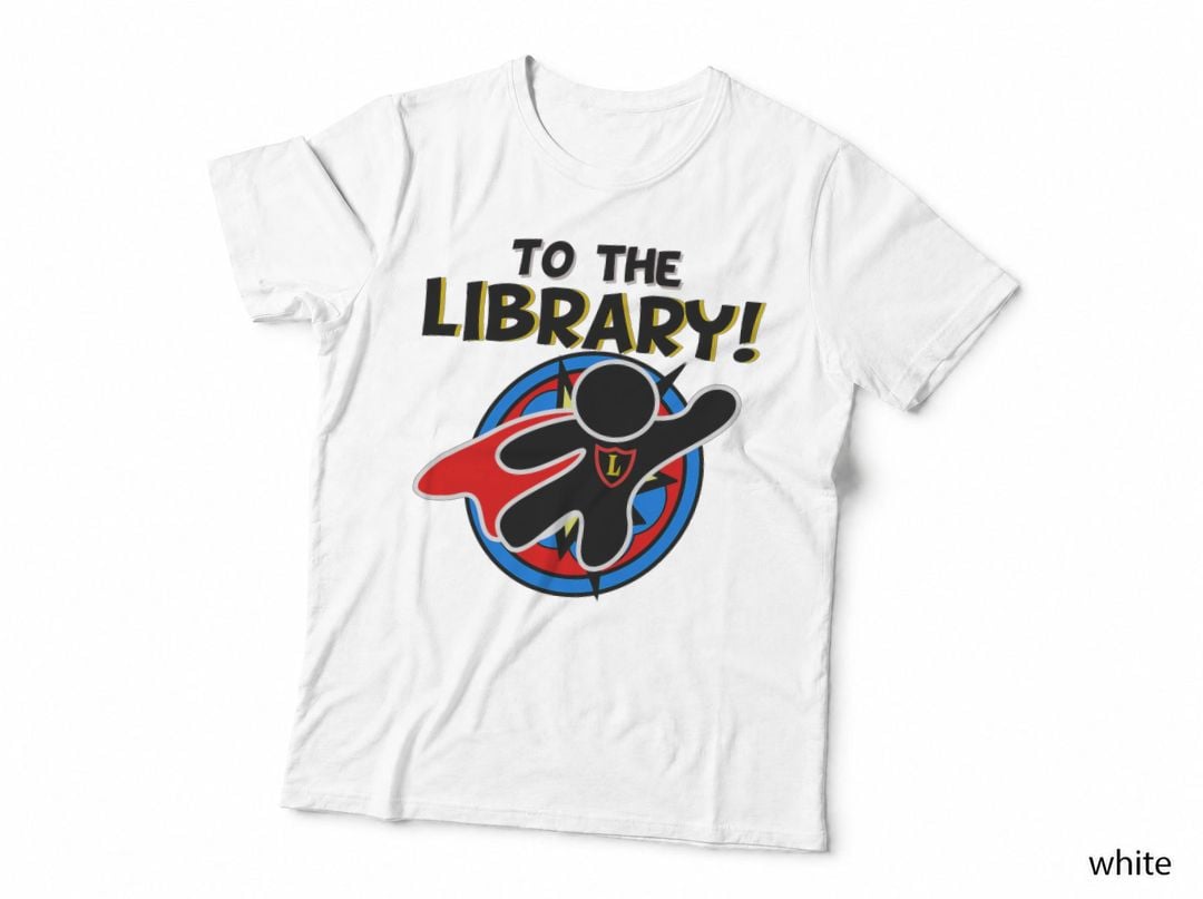 To the Library! Superhero Librarian Funny Comics T-Shirt