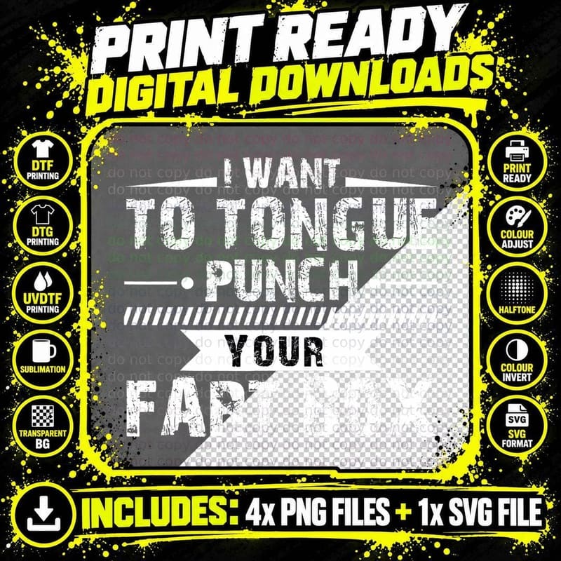 Tongue Punch Fart Box Funny Word Pun Humor Sarcasm Joke Png SVG Digital Bundle