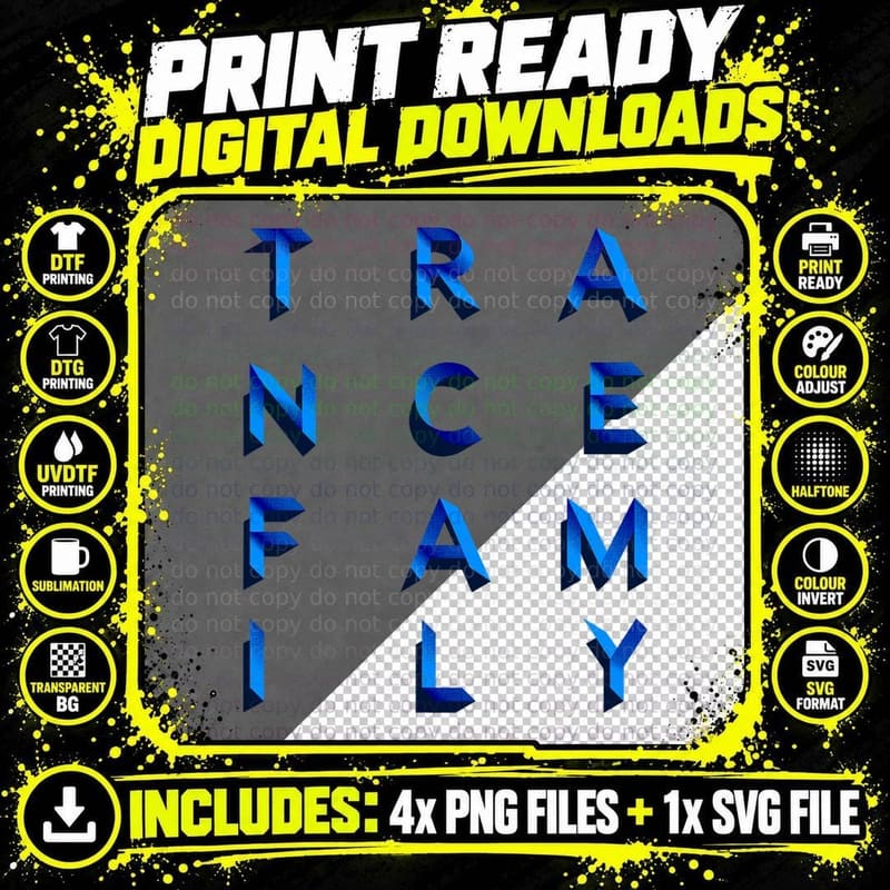 Trance Family EDM Dance Rave Meme T-Shirt Png SVG Digital Bundle