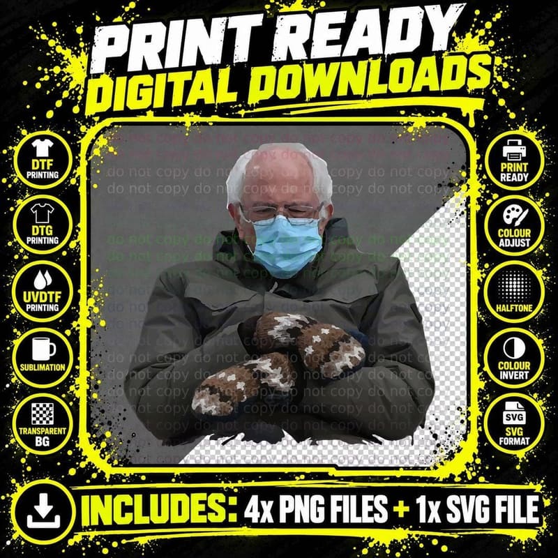 Trendy Bernie Sanders Mittens Meme Gift T-Shirt Png SVG Digital Bundle