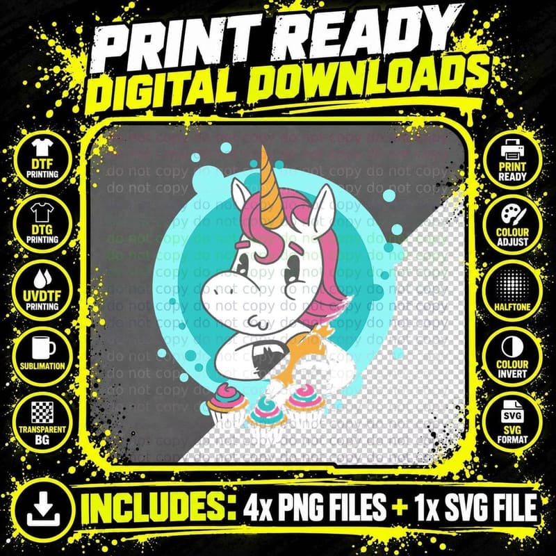 Unicorn Cupcake Funny Girls Kids Baking Cake Rainbow Png SVG Digital Bundle