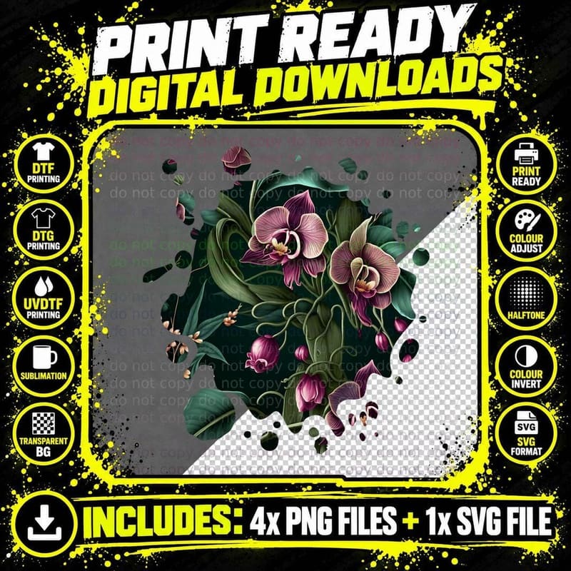 Vintage Orchid Inspired Flower Plant Lover Funny Png SVG Digital Bundle