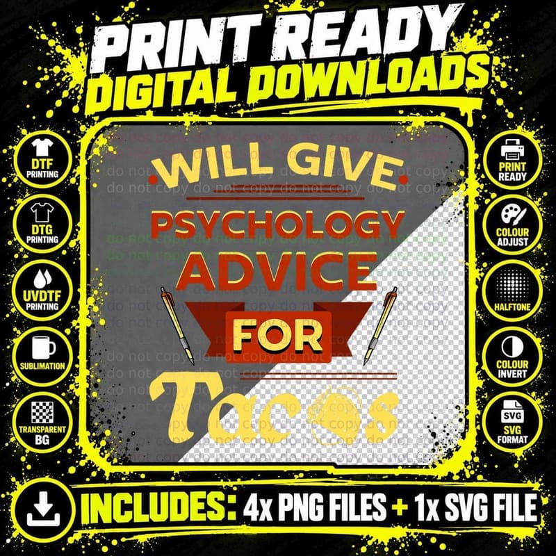 Will Give Psychology Advice for Tacos Funny Psychologist Png SVG Digital Bundle