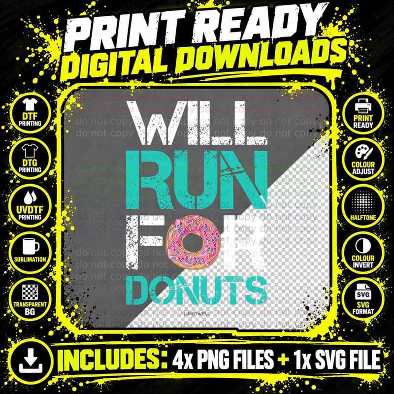 Will Run for Donuts Shirt - Funny Runner Shirts T-Shirt Png SVG Digital Bundle