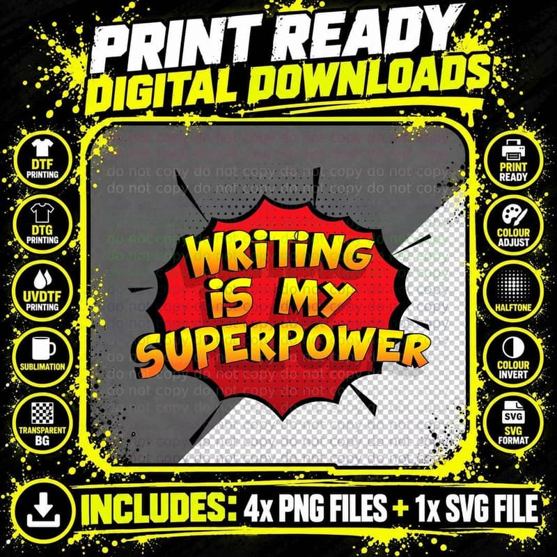 Writing Is My Superpower Funny Writing T-Shirt Png SVG Digital Bundle