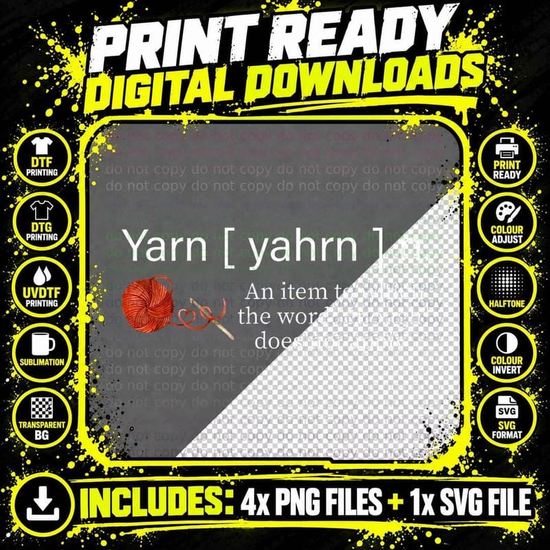 Yarn Noun Definition Funny Knitting Crochet Knitting Png SVG Digital Bundle