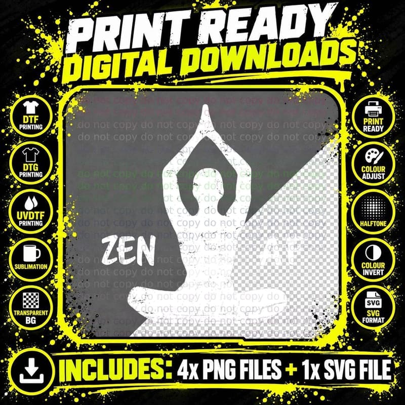 Zen AF Cute Yoga Clothes Funny Buddhist Gifts Png SVG Digital Bundle