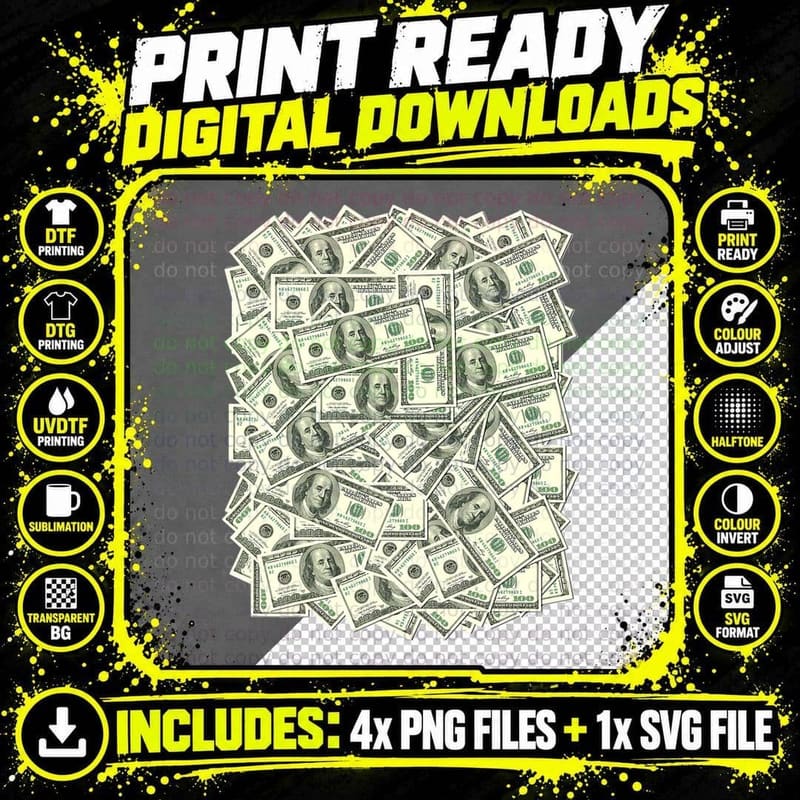 100 Dollar Bills, Funny Money T-Shirt Png SVG Digital Bundle