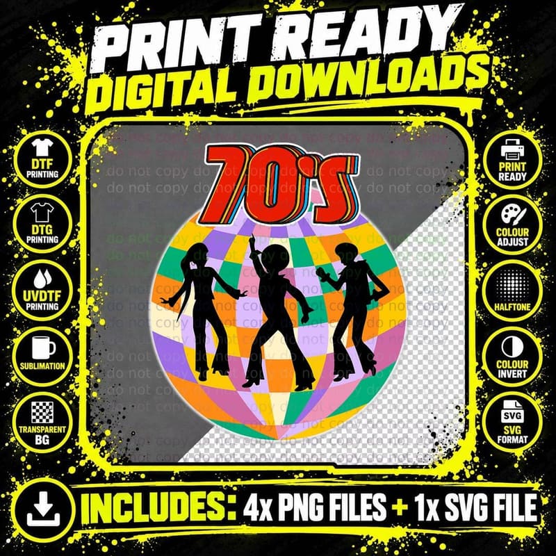 70s Costume Hippie Disco Dancing Funny Groovy T-Shirt Png SVG Digital Bundle
