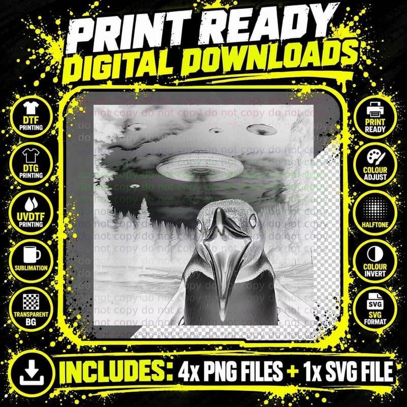 Alien UFO Selfie Penguin Spaceship Weirdcore Funny Png SVG Digital Bundle