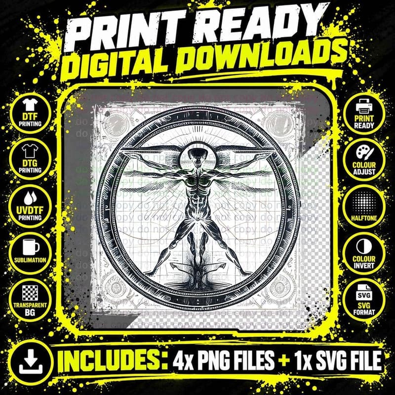 Alien Vitruvian Man UFO Extraterrestrial Funny Alien UFO Png SVG Digital Bundle