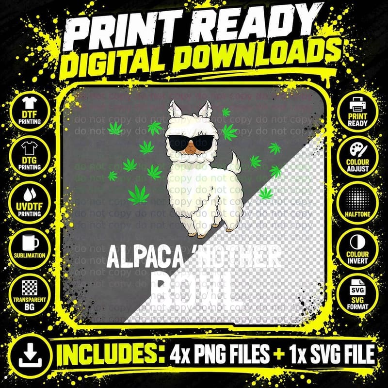 Alpaca 'Nother Bowl Funny Marijuana Cannabis CBD Weed Png SVG Digital Bundle