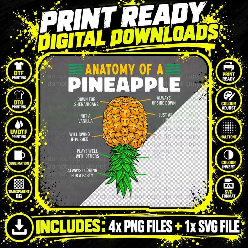 Anatomy of a Pineapple Funny Upside Down Pineapple Png SVG Digital Bundle